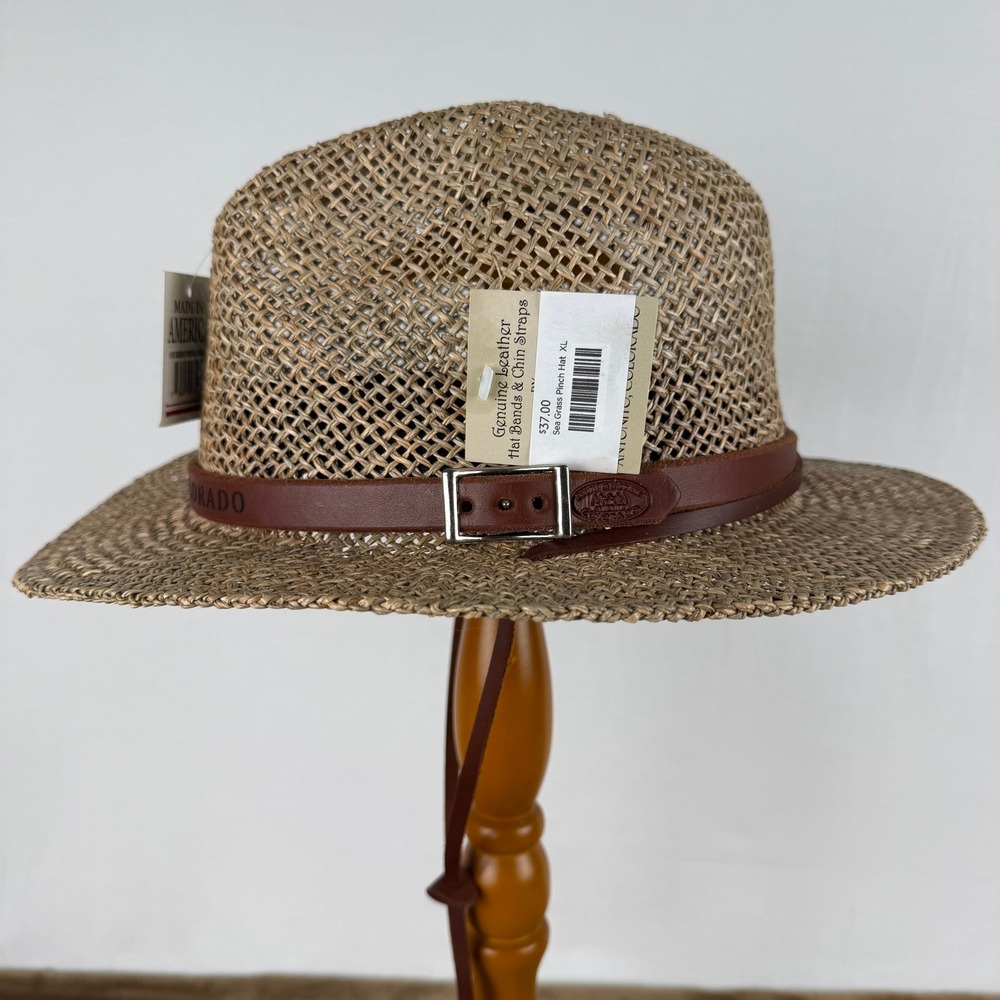 Buck Creek Hats Sea Grass Pinch Hat XL Estes Park Colorado Leather Band USA Made